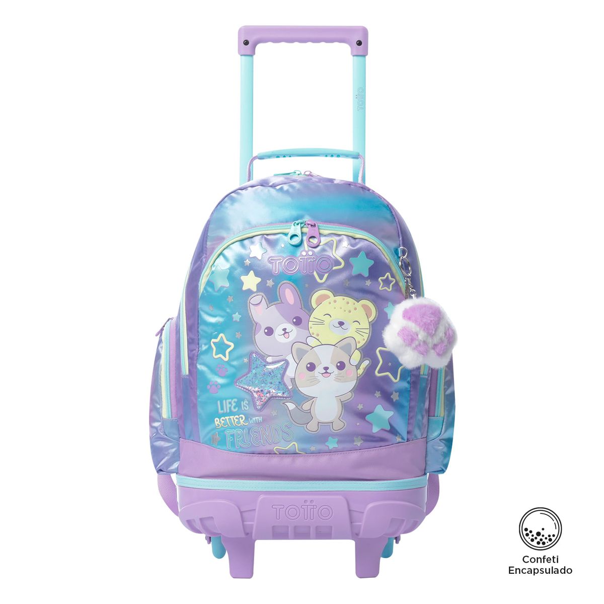 TOTTO - Combo Escolar Morral con Ruedas Friends + Lonchera y Botilito