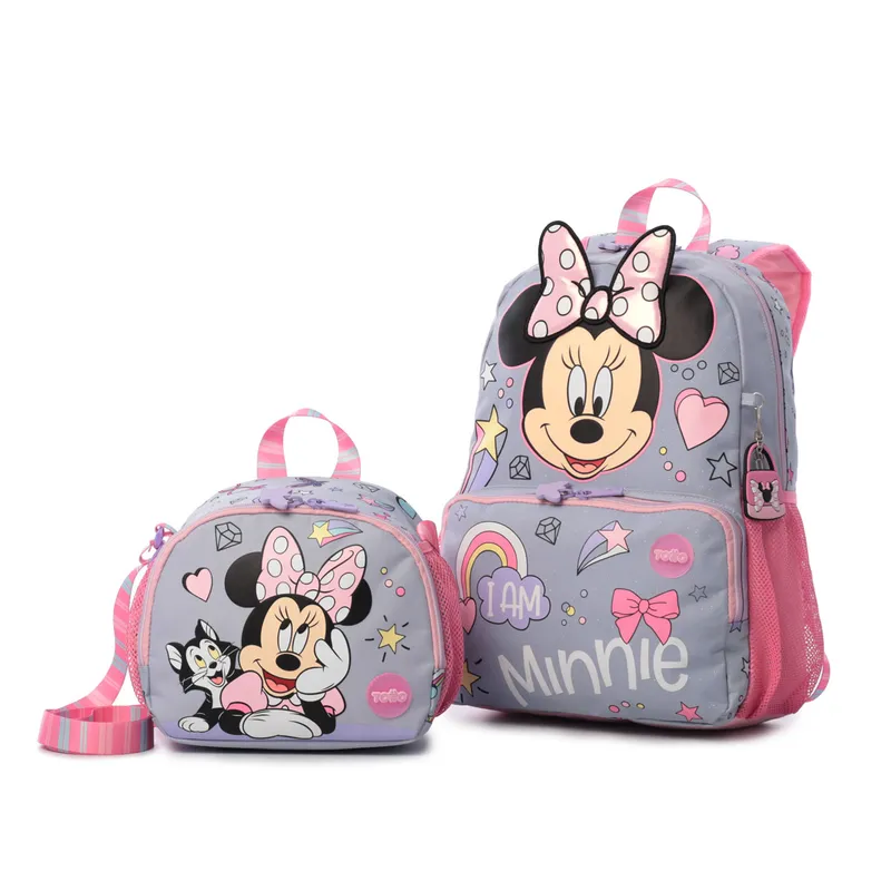 TOTTO - Combo Escolar Minnie Morral gris y Lonchera Aesthetic