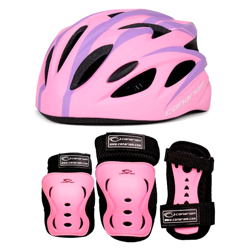CANARIAM - Combo Kit De Protección C2+Casco Canariam Nova Talla S Rosa