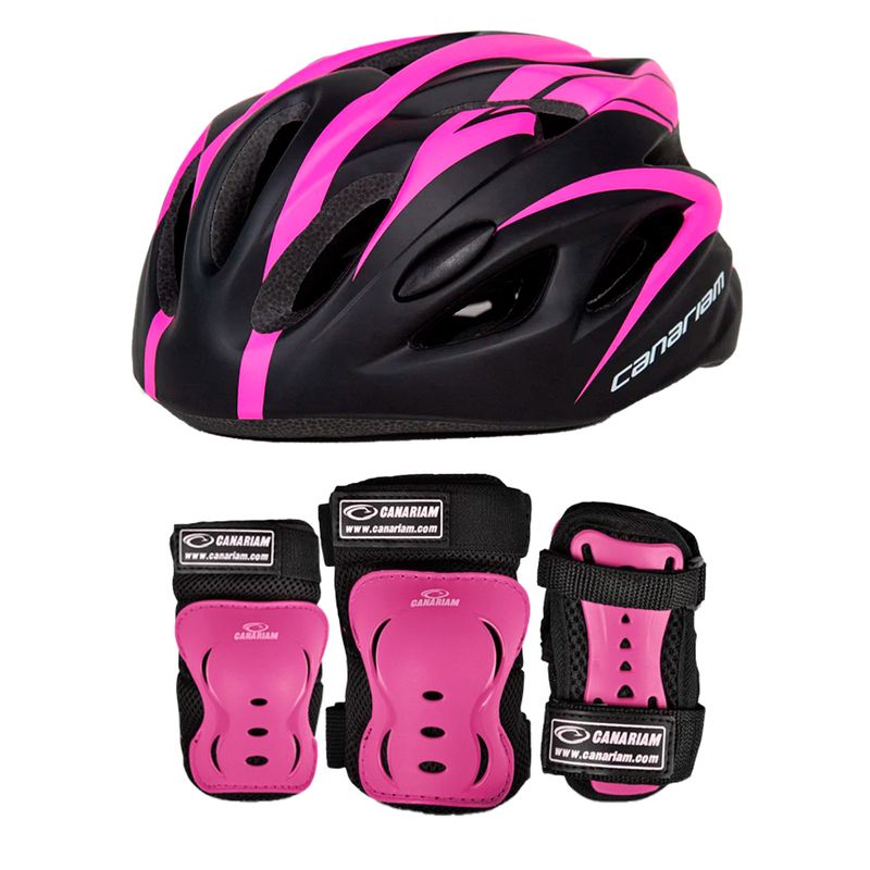 CANARIAM - Combo Kit Protección C2 +Casco Canariam Nova Fucsia Talla S