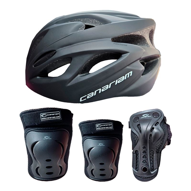 CANARIAM - Combo Kit Protección C2 +Casco Canariam Nova Negro Talla XS