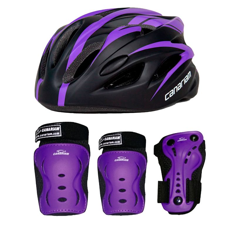 CANARIAM - Combo Kit Protección C2 +Casco Canariam Nova Morado Talla S