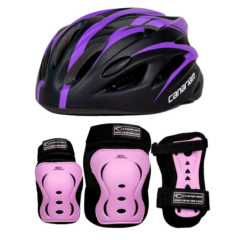 CANARIAM - Combo Kit Protección C2 +Casco Canariam Nova Morado-Lila TM