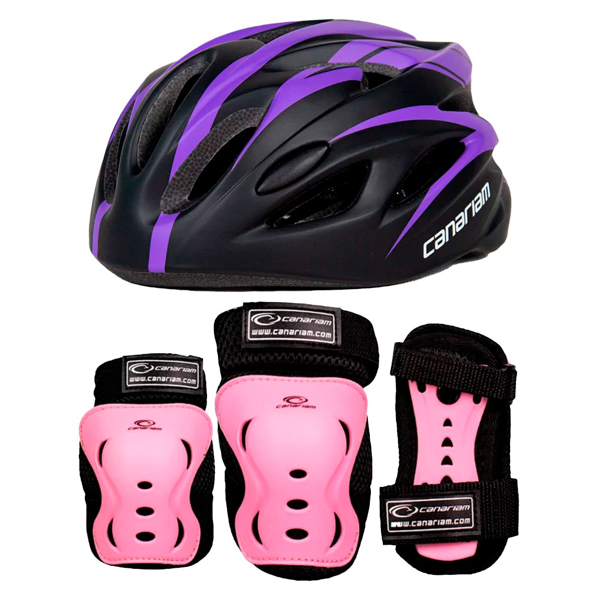 CANARIAM - Combo Kit Protección Canariam C1 Rosa más Casco Nova Morado Talla S