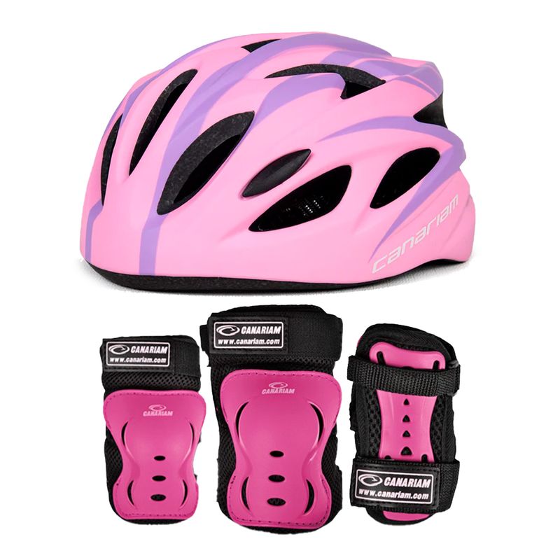 CANARIAM - Combo Kit Protección C2 +Casco Canariam Nova Rosa-Fucsia TS