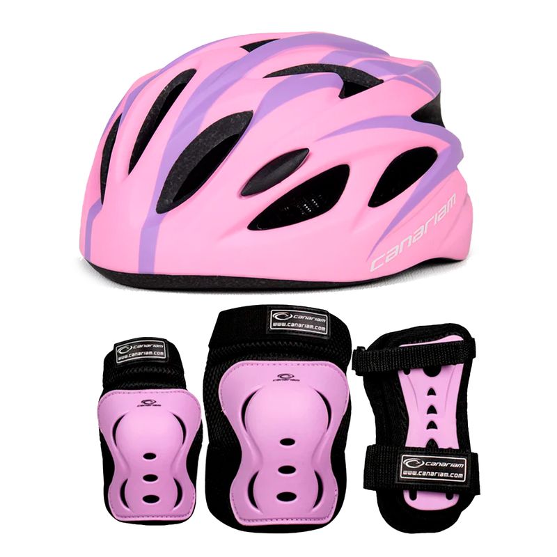 CANARIAM - Combo Kit Protección C2 +Casco Canariam Nova Rosa-Lila TS