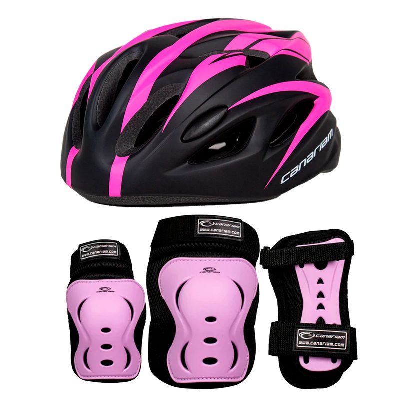 CANARIAM - Combo Kit Protección C2 +Casco Canariam Nova Fucsia-Lila TS