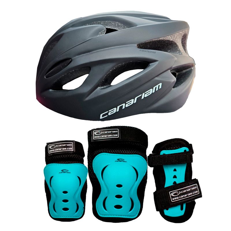 CANARIAM - Combo Kit Protección C2 +Casco Canariam Nova Negro-Azul TM