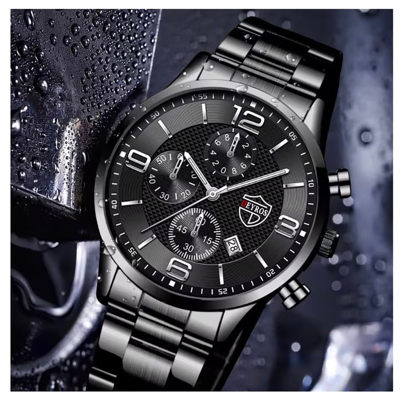 GENERICO - Reloj de Cuarzo Acero Inoxidable Reloj Luminoso - Calendario - Negro
