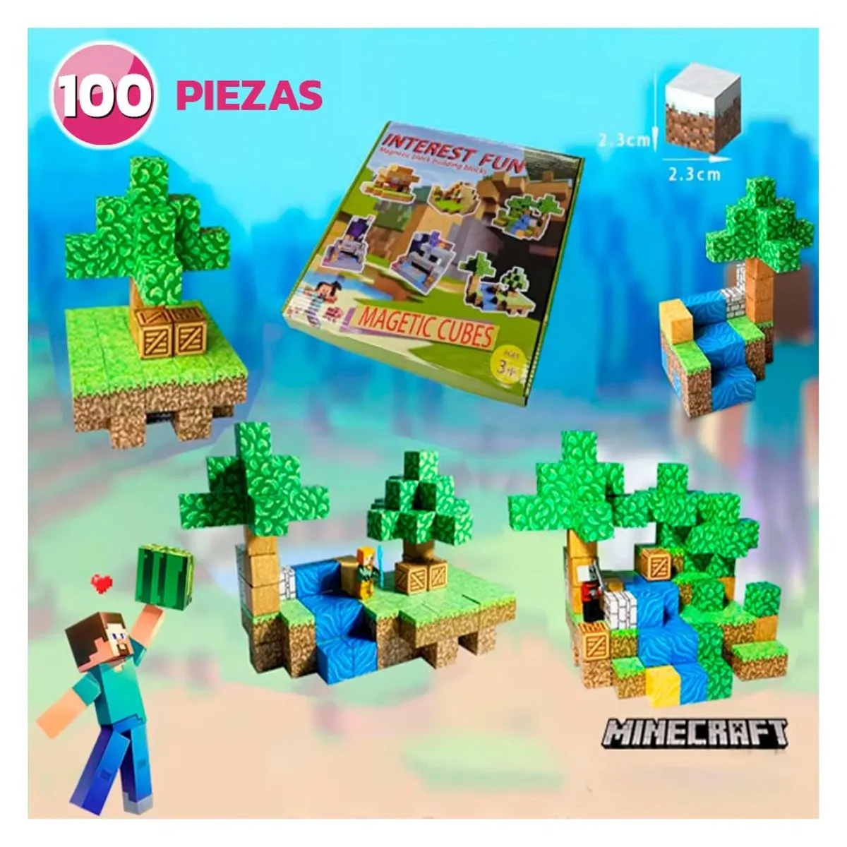ENFANTASY - Bloques Magnéticos De Construccion Minecraft 100 Piezas
