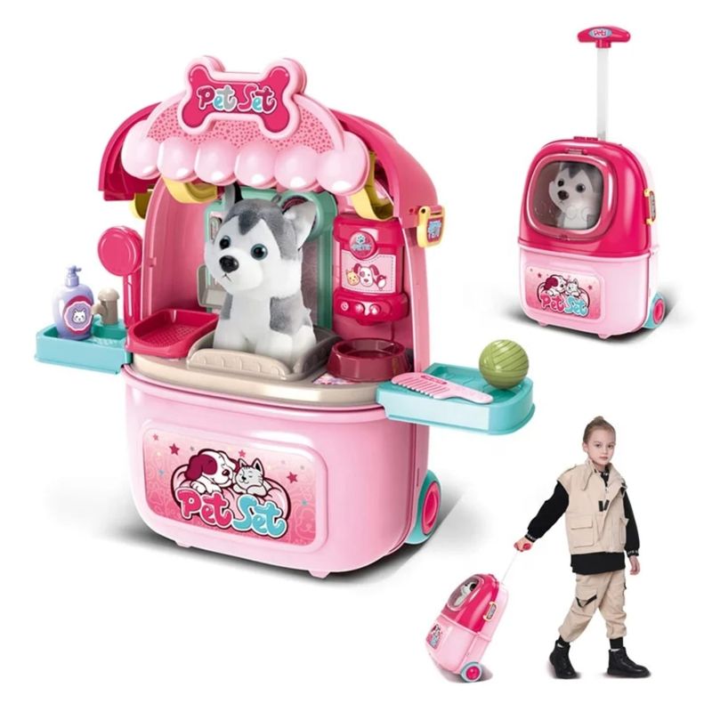 GENERICO - KIT VETERINARIO PERRO PELUCHE MALETA RODACHIN JUGUETE NIÑOS