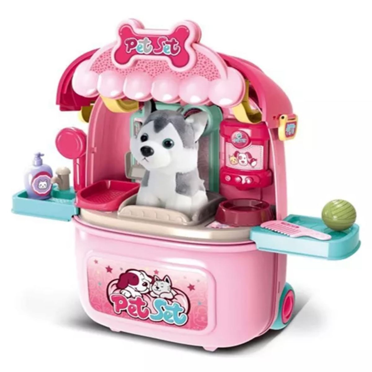 GENERICO - KIT VETERINARIO PERRO PELUCHE MALETA RODACHIN JUGUETE NIÑOS