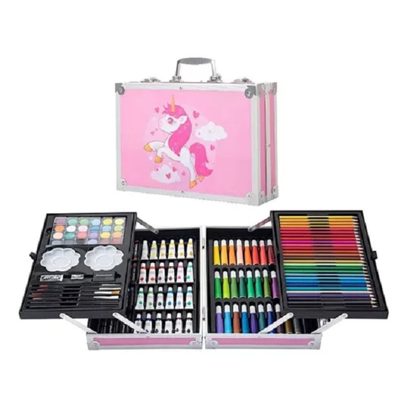 GENERICO - Set Kit Creativo Arte Dibujo Maleta Metálica X 145pcs