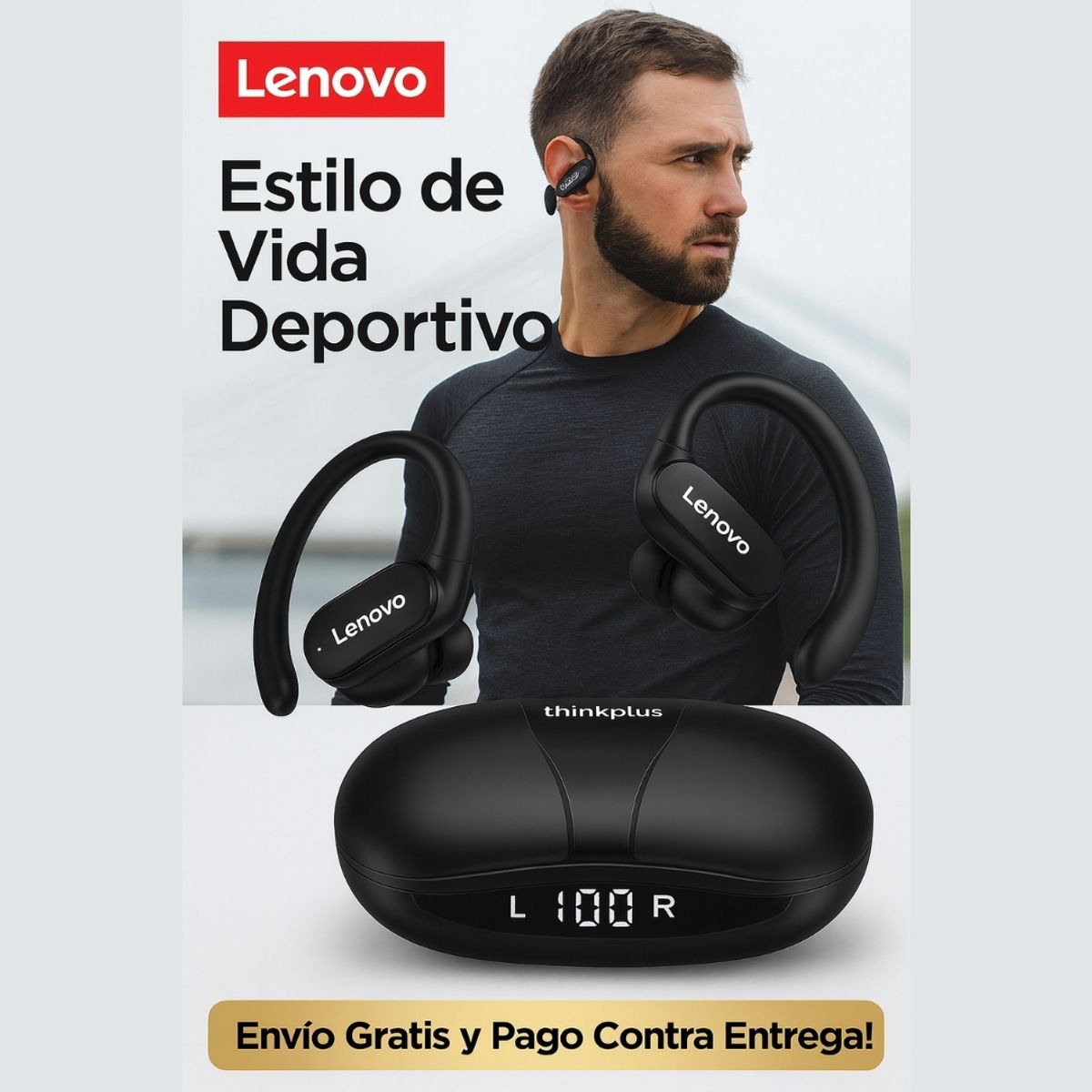 LENOVO - audifonos inalambricos xt80 lenovo con gancho en oreja bluetooth 5.3