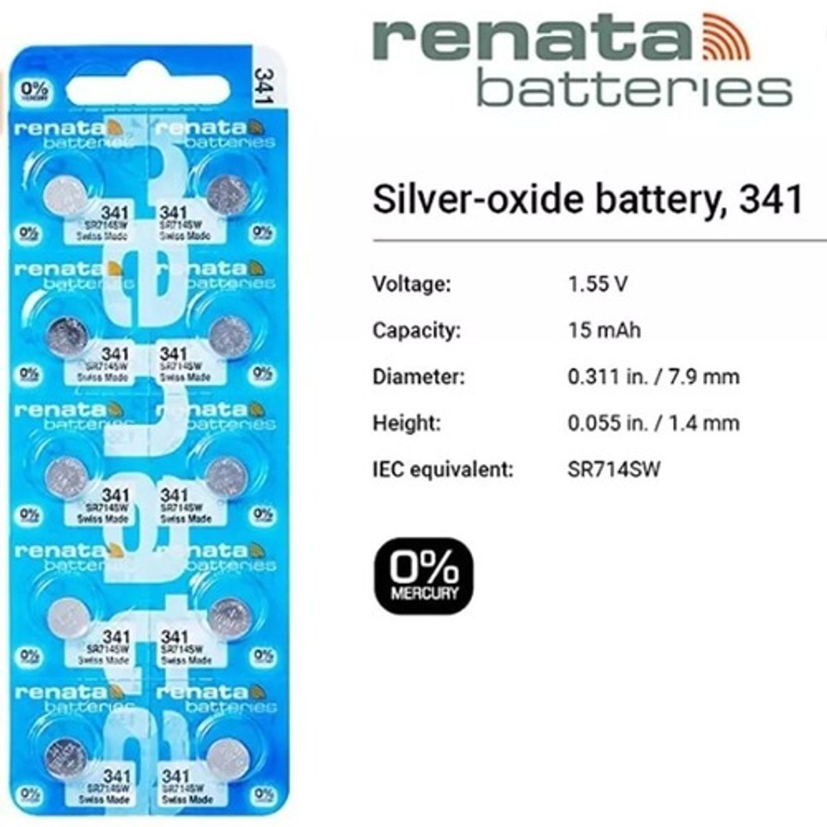 GENERICO - Pila Batería Renata 341 (sr714sw) 1.55v Original Pack X 10