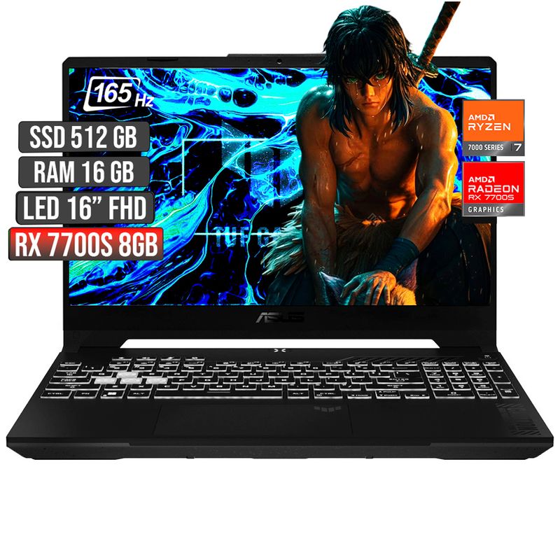 ASUS - ASUS TUF AMD RYZEN 7-7735HS RX 7700S 8GB SSD 512GB RAM 16GB LED 16 FHD 165Hz