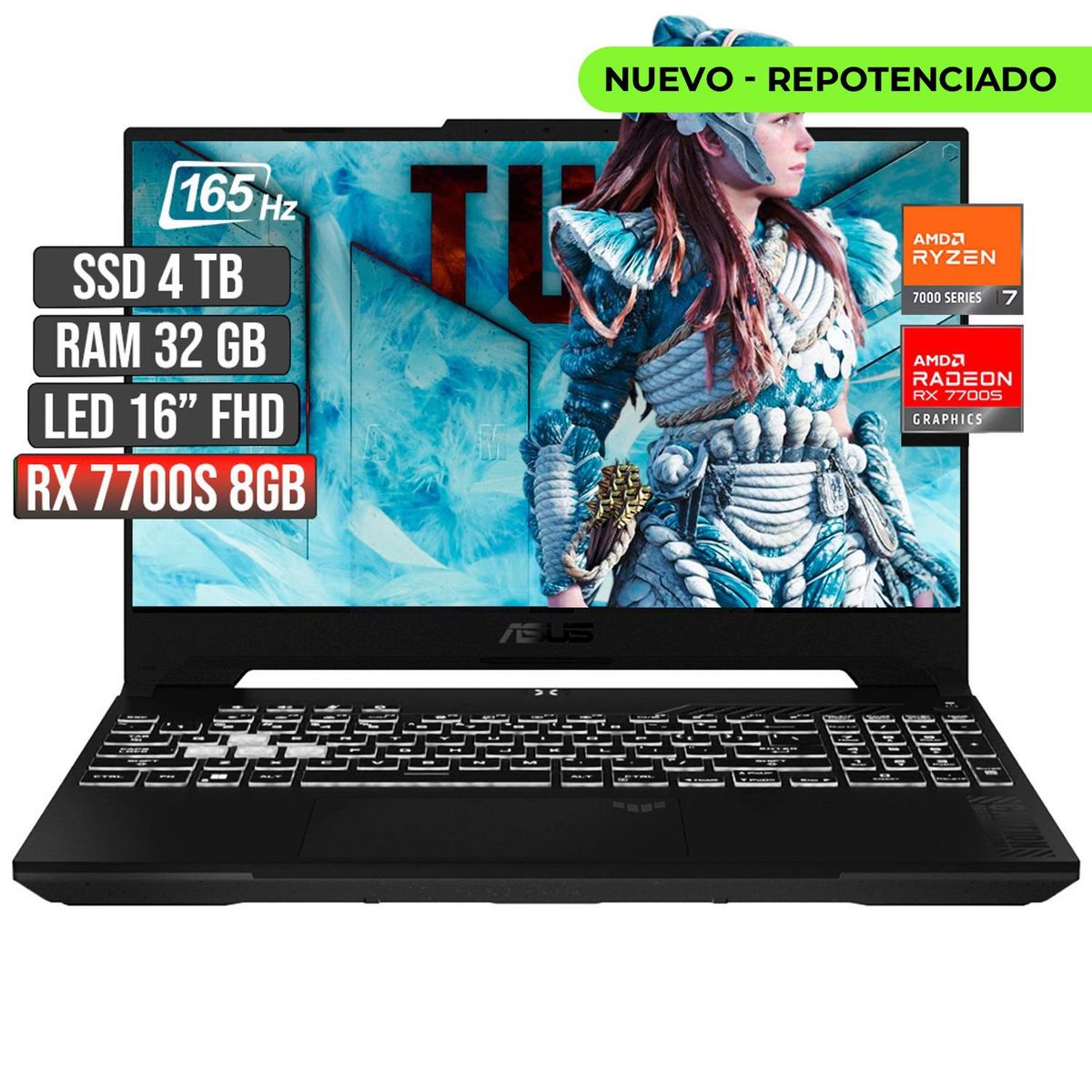 ASUS - ASUS TUF AMD RYZEN 7-7735HS RX 7700S 8GB SSD 4TB RAM 32GB LED 16 FHD 165Hz