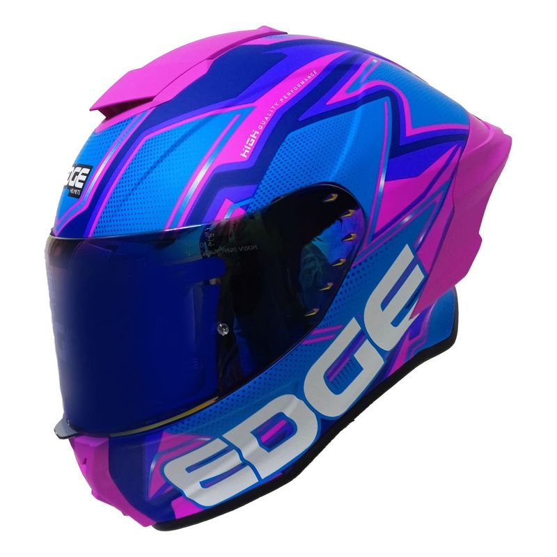 EDGE HELMETS - Casco Edge Integral Shanghai Quartz Fucsia / Azul DOT I ECE - Azul - M Brillante