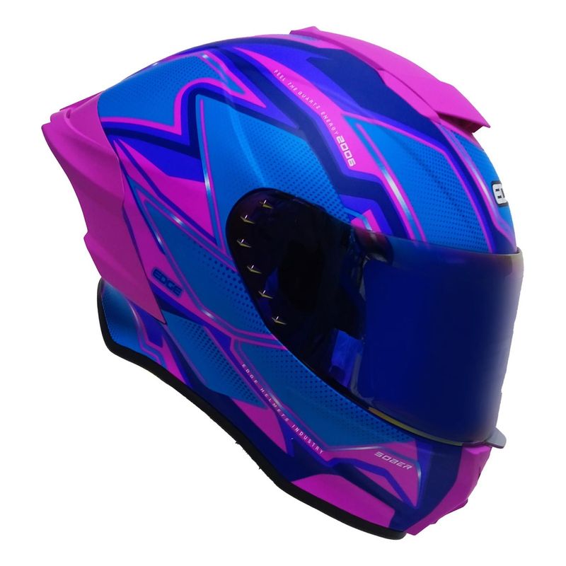 EDGE HELMETS - Casco Edge Integral Shanghai Quartz Fucsia / Azul DOT I ECE - Azul - L Brillante