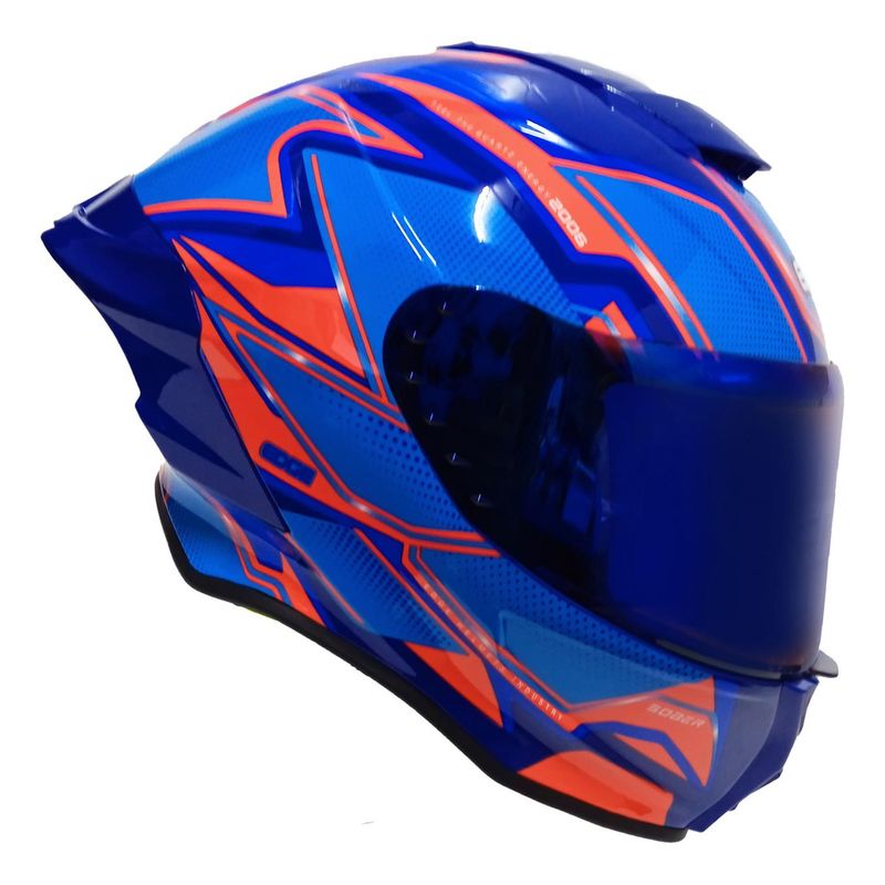 EDGE HELMETS - Casco Edge Integral Shanghai Quartz Rojo / Azul Certificado DOT - ECE - Azul - L Mate