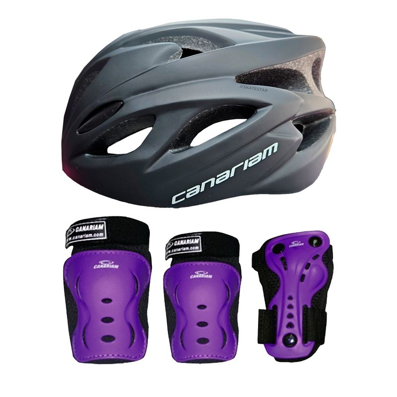 CANARIAM - Combo Kit ProteccionC2 +Casco Canariam Nova Negro-Morado TM