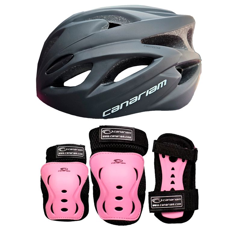 CANARIAM - Combo Kit ProteccionC2 +Casco Canariam Nova Negro-Rosa TS