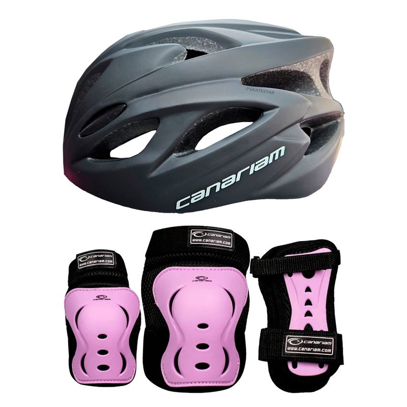 CANARIAM - Combo Kit ProteccionC2 +Casco Canariam Nova Negro-Lila TS