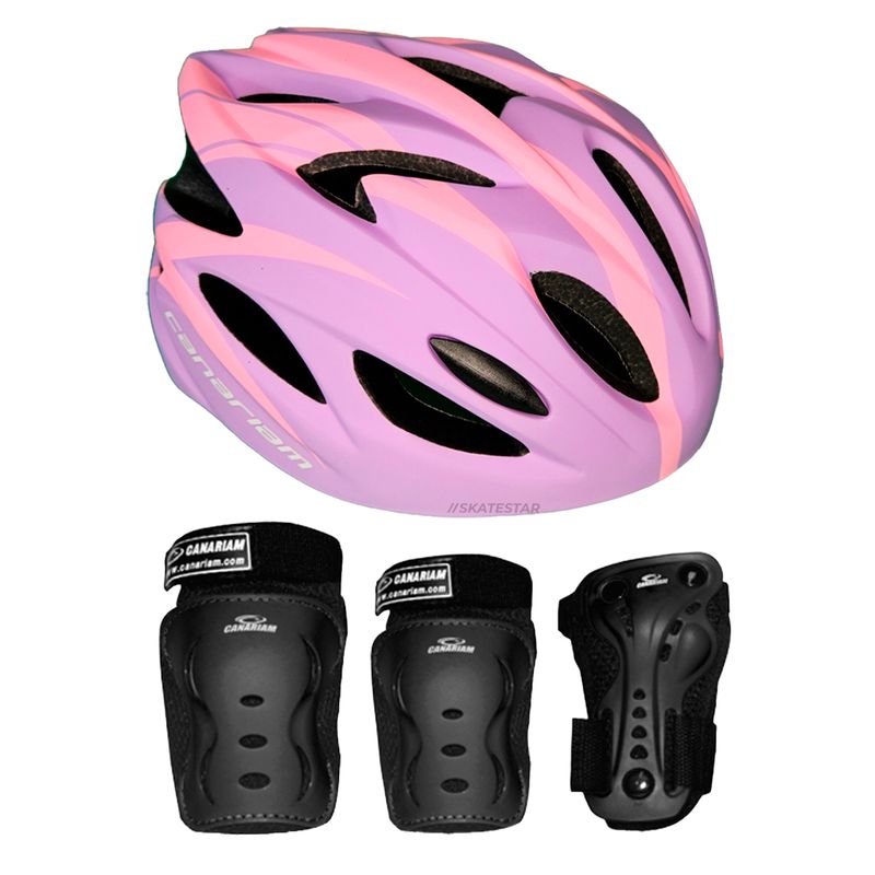 CANARIAM - Combo Kit ProteccionC2 +Casco Canariam Nova Lila-Negro TXS