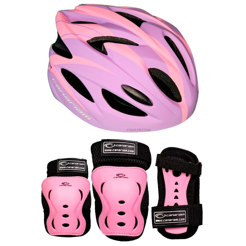 CANARIAM - Combo Kit ProteccionC2 +Casco Canariam Nova Lila-Rosa TM