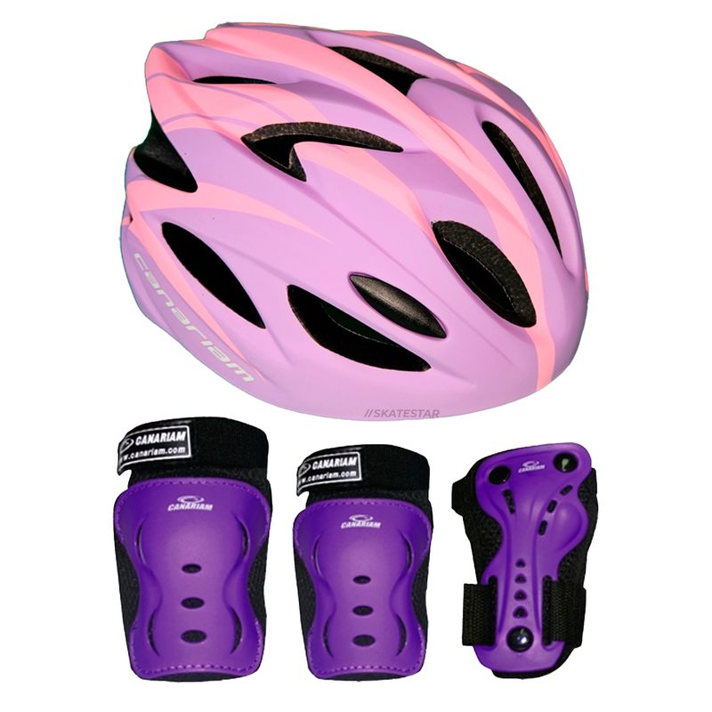 CANARIAM - Combo Kit ProteccionC2 +Casco Canariam Nova Lila-Morado TS