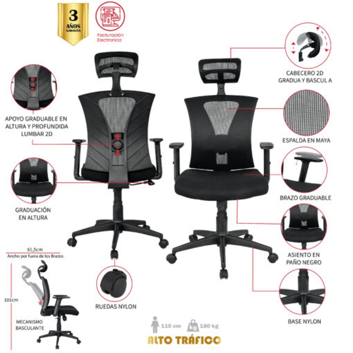MUEBLESYA - Silla De Oficina Jamundi Confort Operativa SET X2