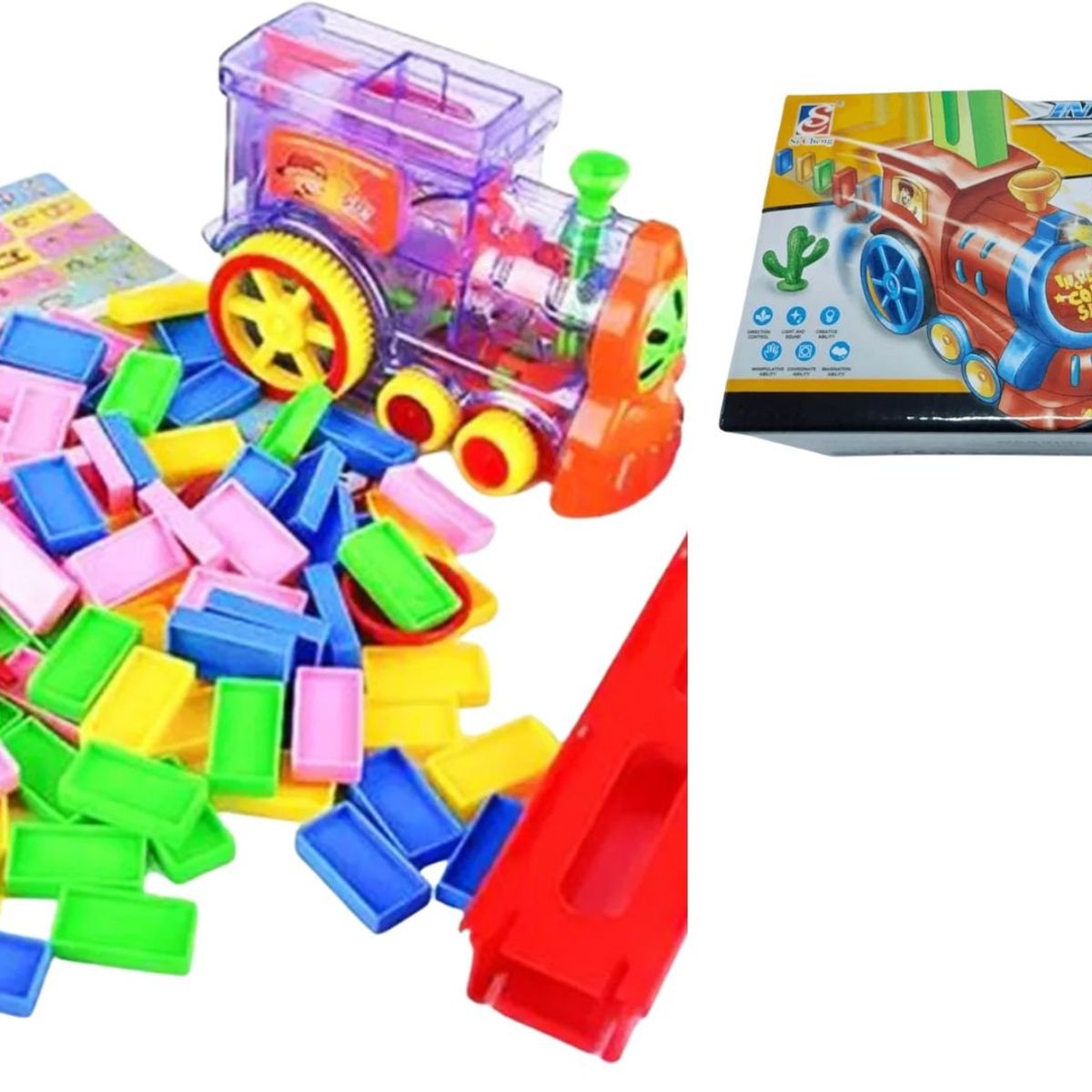 MAZUGI - Juguete Carro Tren Dominó Electrónico Con Luces Y Sonidos