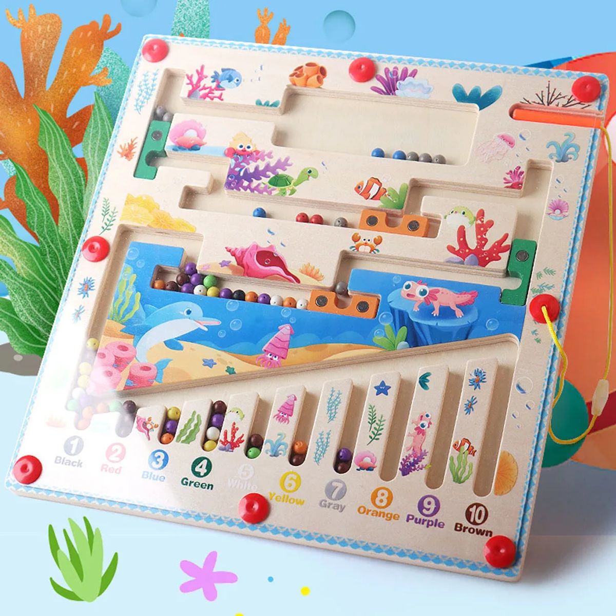 GENERICO - Laberinto Magnético Peces De Color y Números Montessori