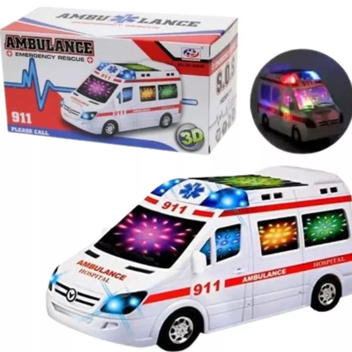 MAZUGI - Ambulancia Luces Sonido Movimiento Juguete Camioneta