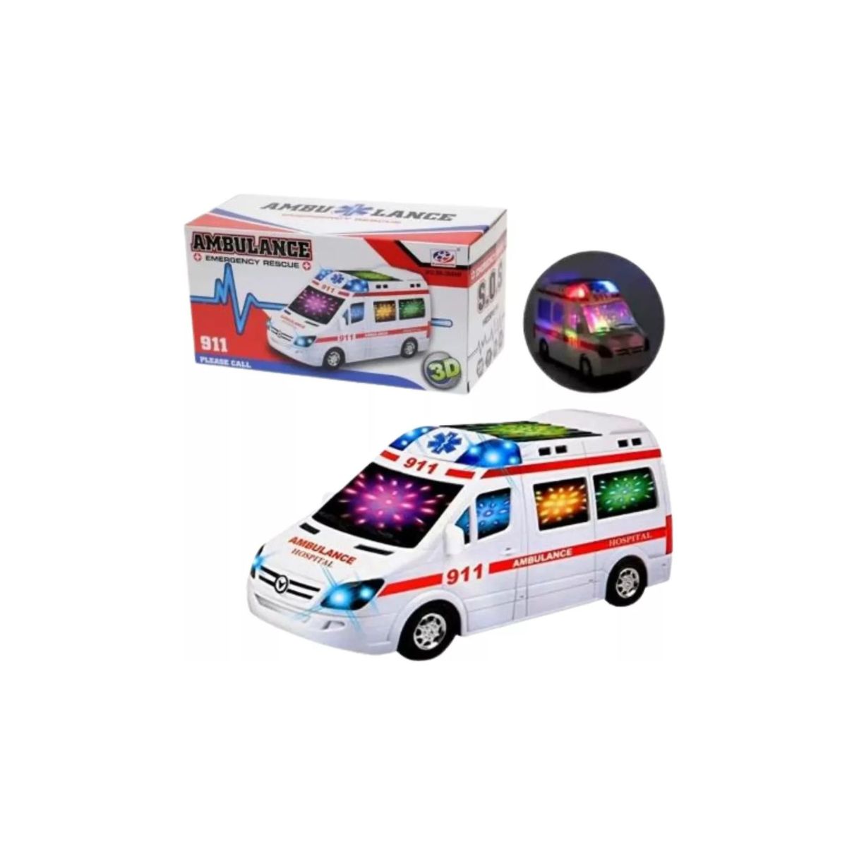 MAZUGI - Ambulancia Luces Sonido Movimiento Juguete Camioneta