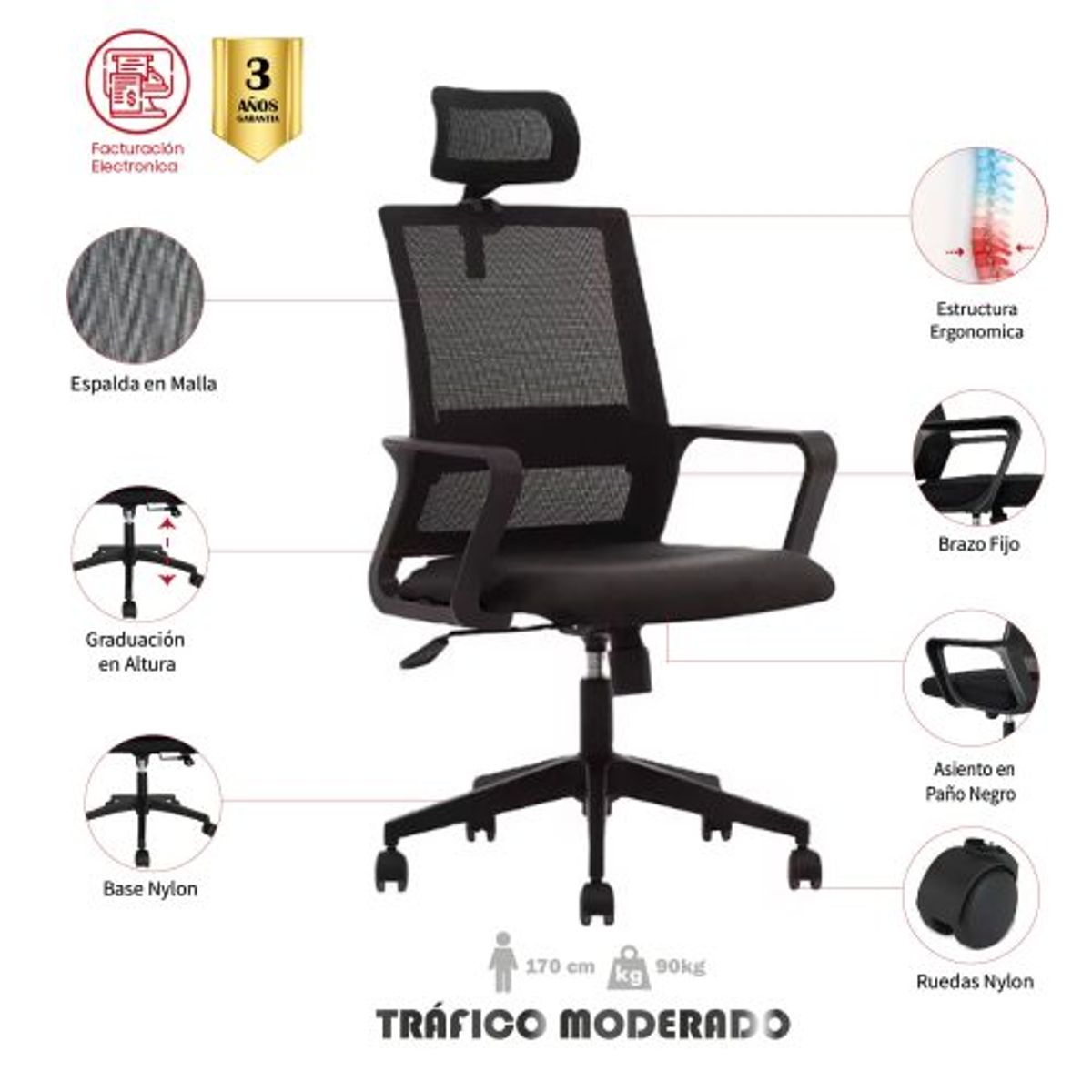 MUEBLESYA - Silla de Escritorio y Oficina Pamplonita Confort Operativa