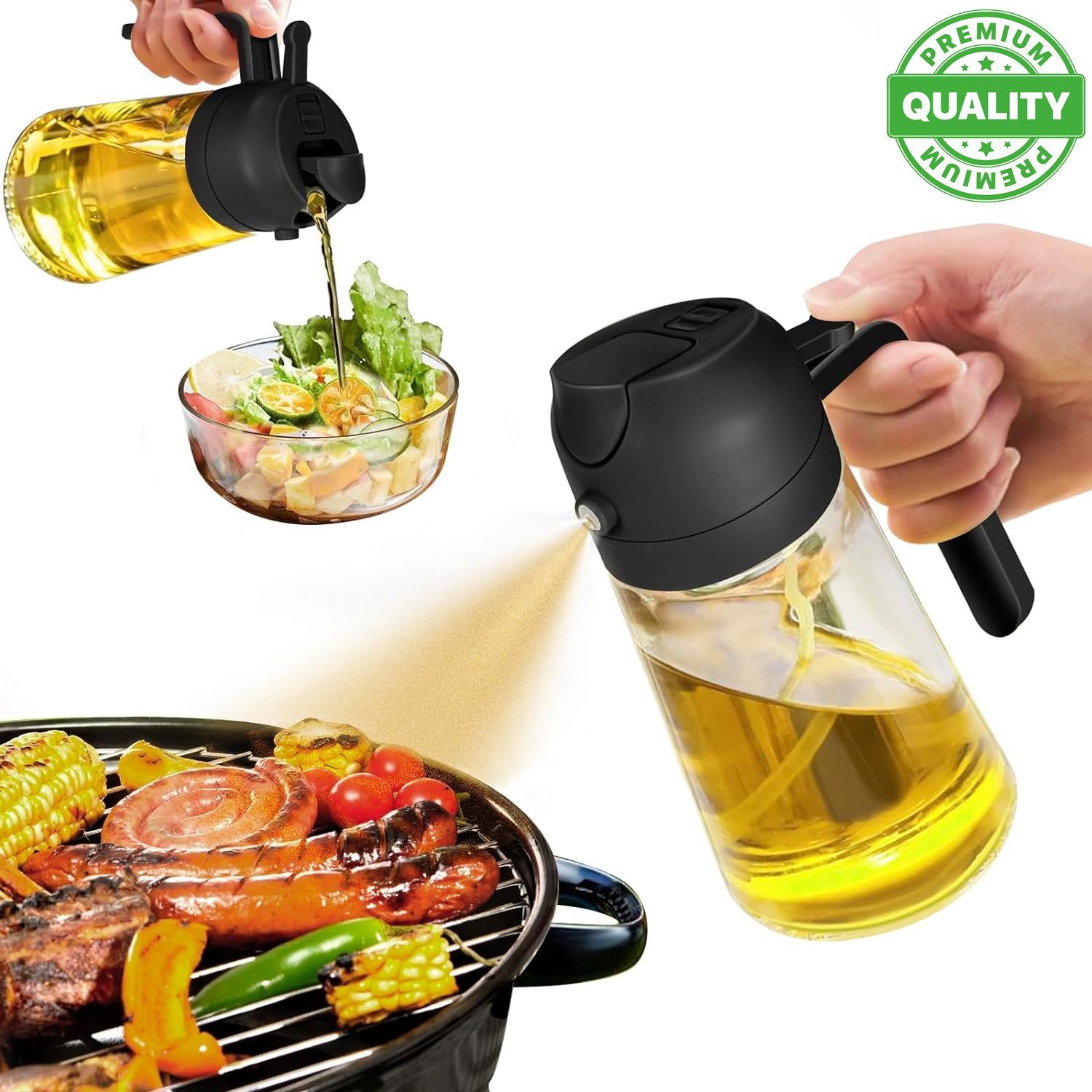 Pulverizador de aceite de oliva 2 en 1 para cocina, Botella de aceite de vidrio Premium