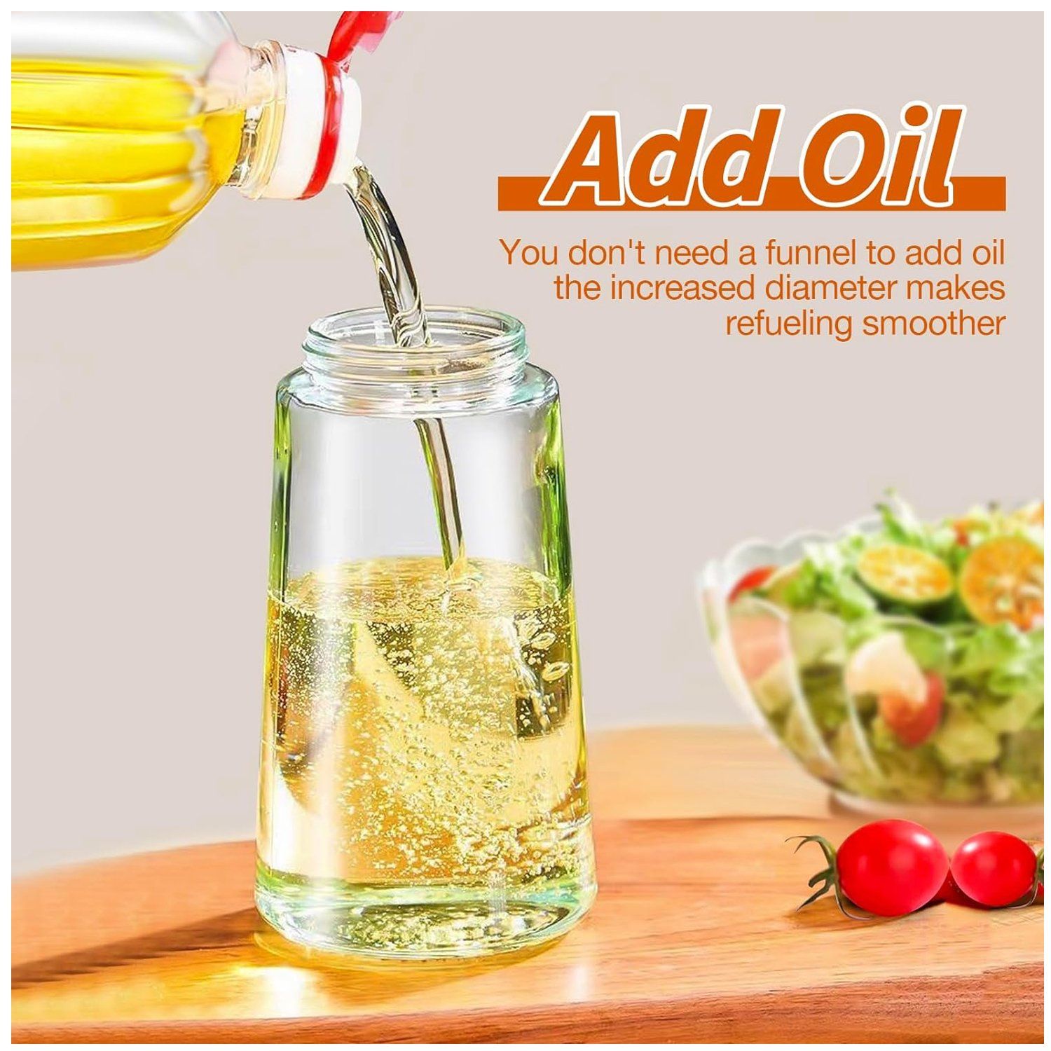 Pulverizador de aceite de oliva 2 en 1 para cocina, Botella de aceite de vidrio Premium