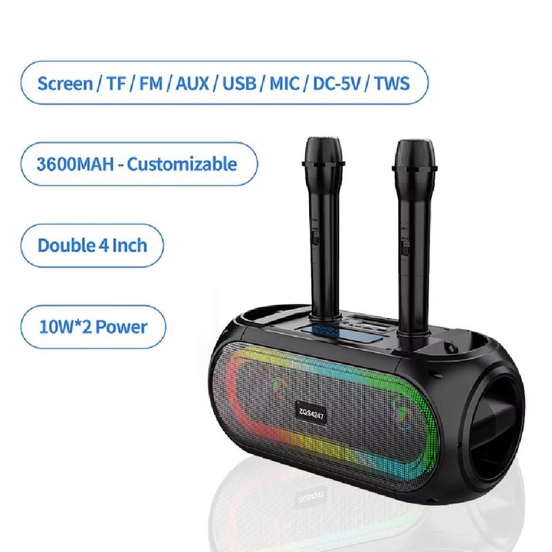 GENERICO - Parlante Buetooth Portatil + 2 Microfonos Inalambricos Karaoke