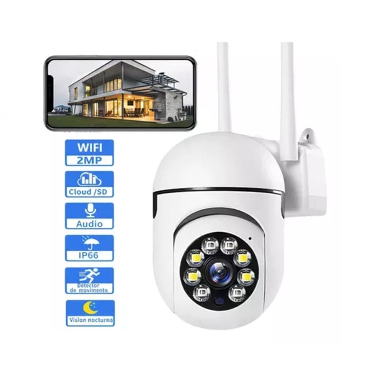 GENERICO - Camara de Seguridad IP 360° con 2 Antenas Conexion Wifi App V380
