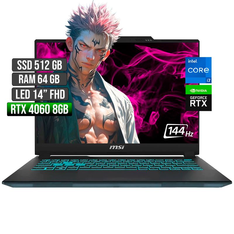 MSI - MSI CYBORG INTEL CORE I7-13620H RTX 4060 8GB SSD 512GB RAM 64GB LED 14" FHD 144Hz