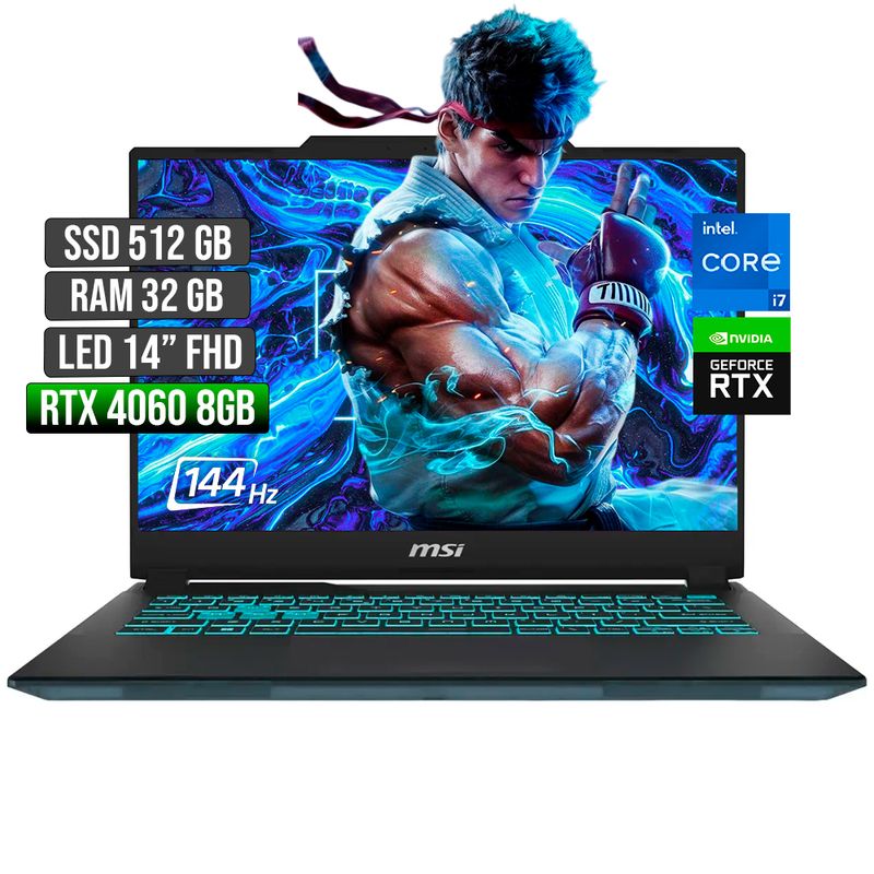 MSI - MSI CYBORG INTEL CORE I7-13620H RTX 4060 8GB SSD 512GB RAM 32GB LED 14" FHD 144Hz