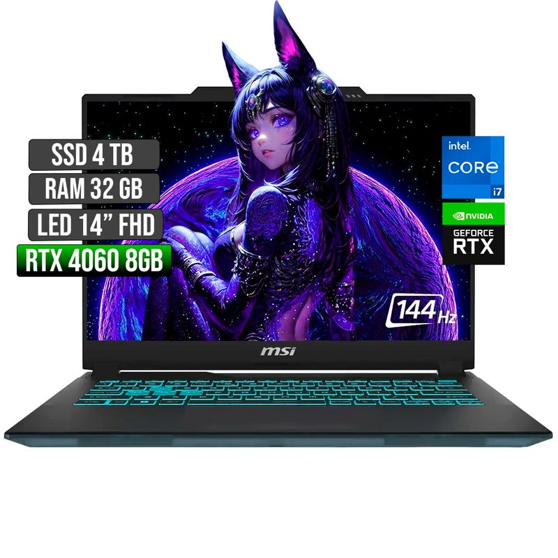 MSI - MSI CYBORG INTEL CORE I7-13620H RTX 4060 8GB SSD 4TB RAM 32GB LED 14" FHD 144Hz