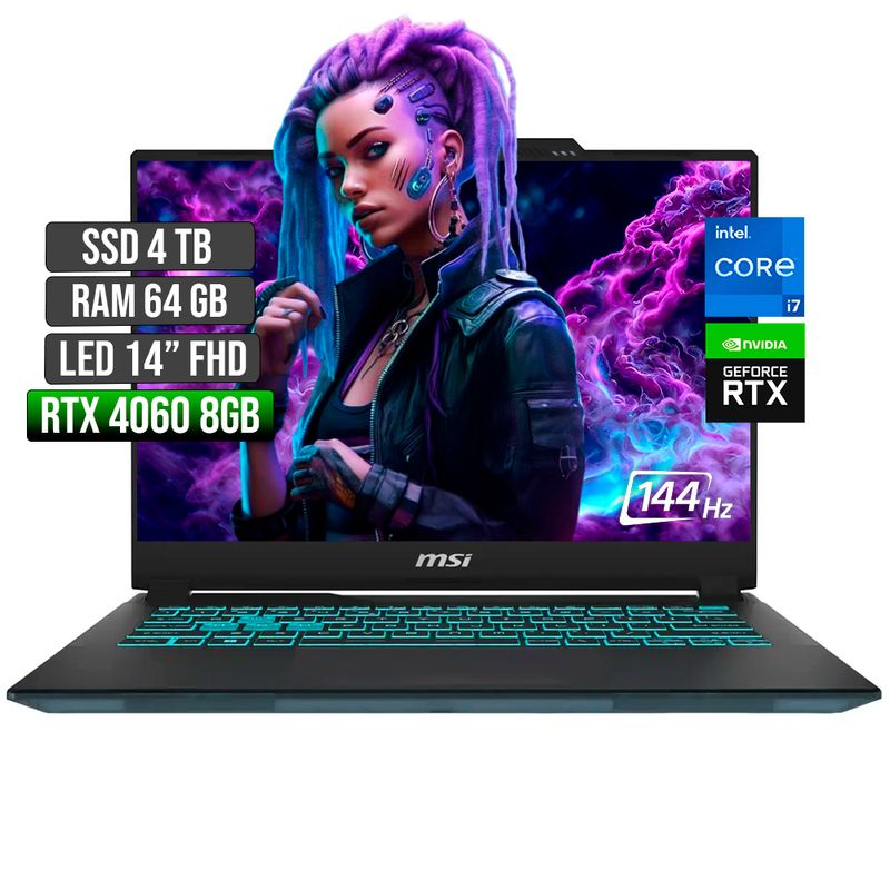MSI - MSI CYBORG INTEL CORE I7-13620H RTX 4060 8GB SSD 4TB RAM 64GB LED 14" FHD 144Hz