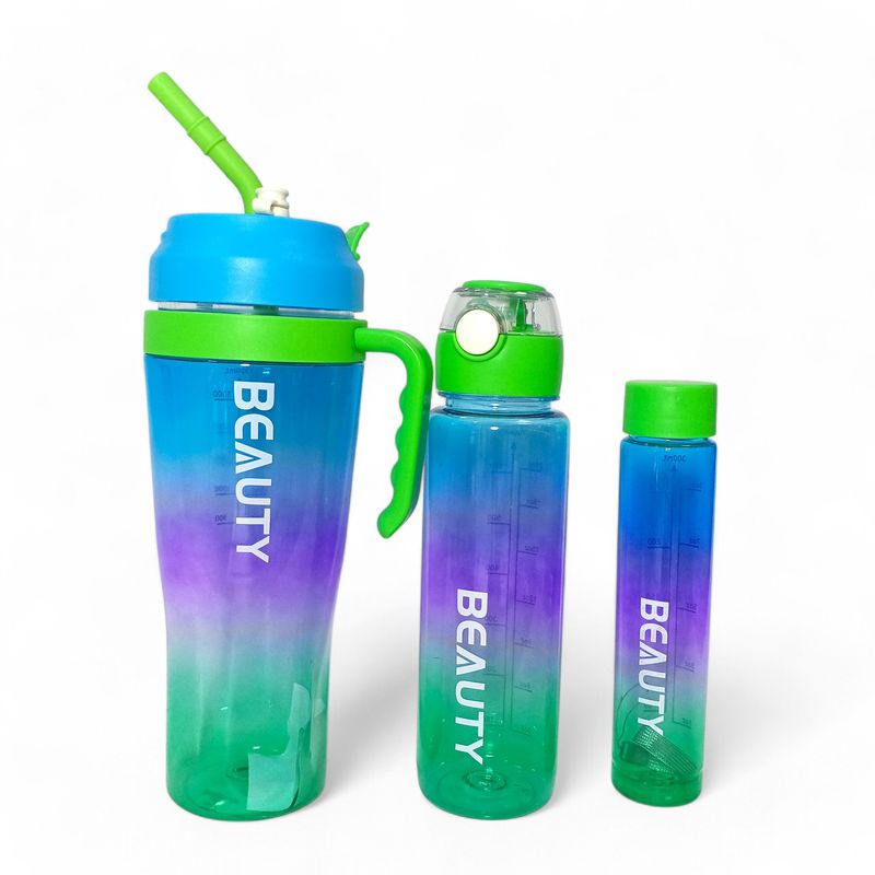 YOYOSO - SET DE 3 TERMOS DEGRADADO PLASTICO AZUL-MORADO-VERDE