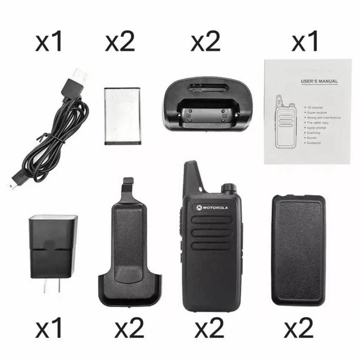 MOTOROLA - 2 Radios de Comunicación Motorola C1 Walkie Talkies Vox + Manos Libres