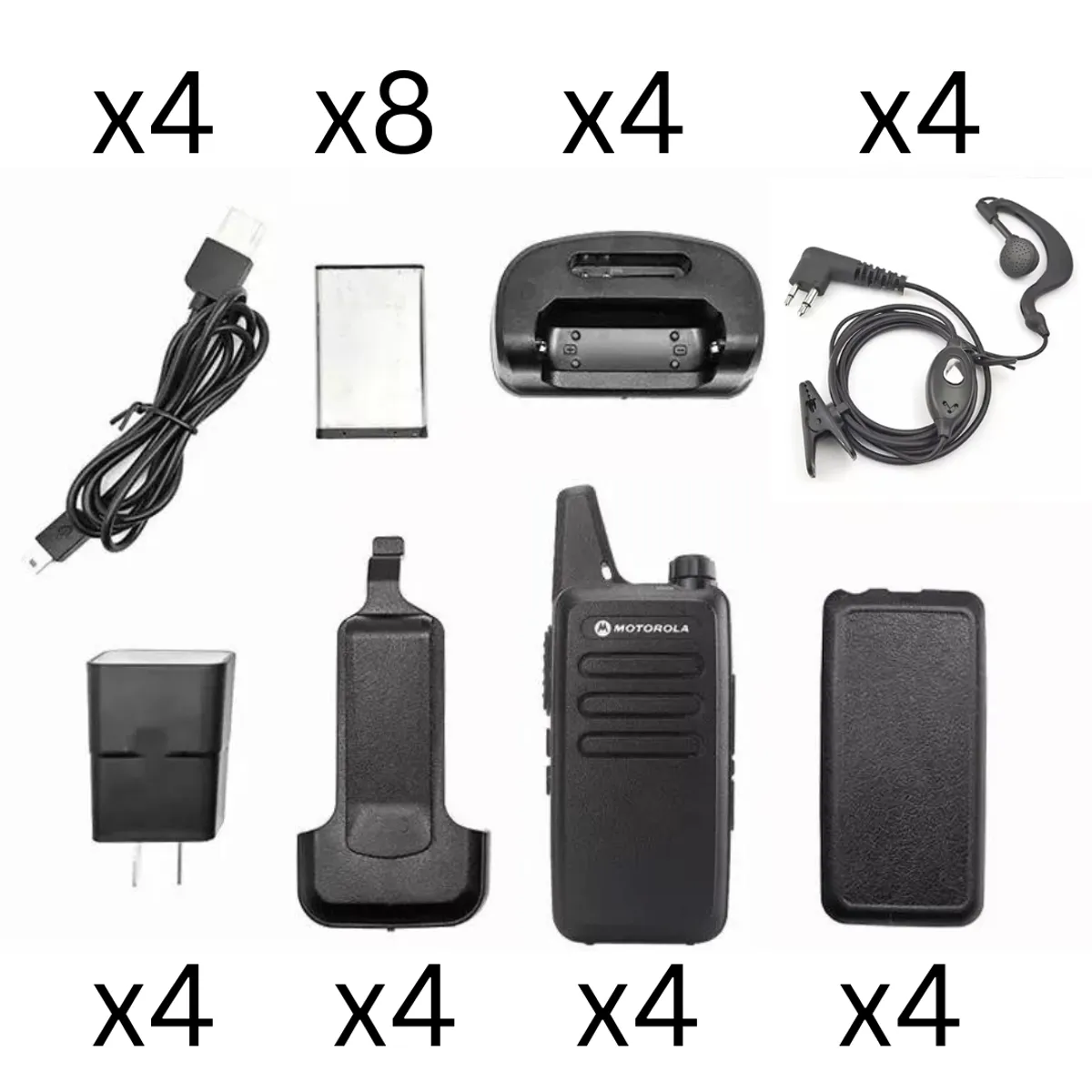MOTOROLA - 4 Radios de Comunicación Motorola C1 Walkie Talkies Vox + Manos Libres