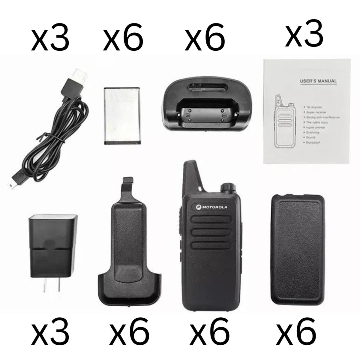 MOTOROLA - 6 Radios de Comunicación Motorola C1 Walkie Talkies Vox + Manos Libres