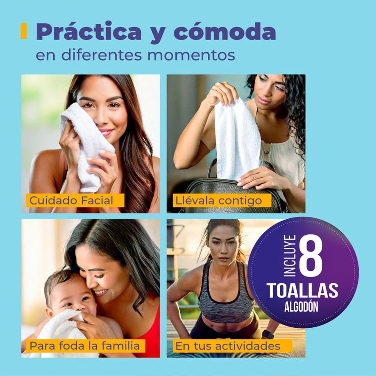 ENERGY PLUS - Set x8 Toalla de Mano Algodón Suavidad Alta Absorción Gym