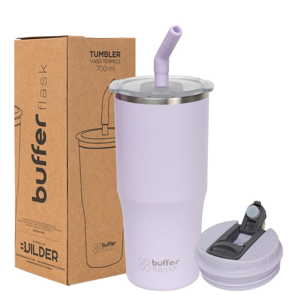 BUFFER FLASK - Mug Vaso Termo Agua Cafe 700 Acero Inox + Tapas - Lavanda